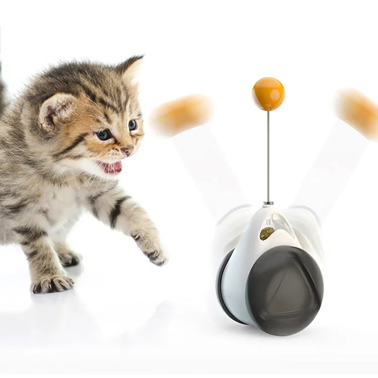 Plastic balance swing car cat toy in blue, self-moving design for interactive play