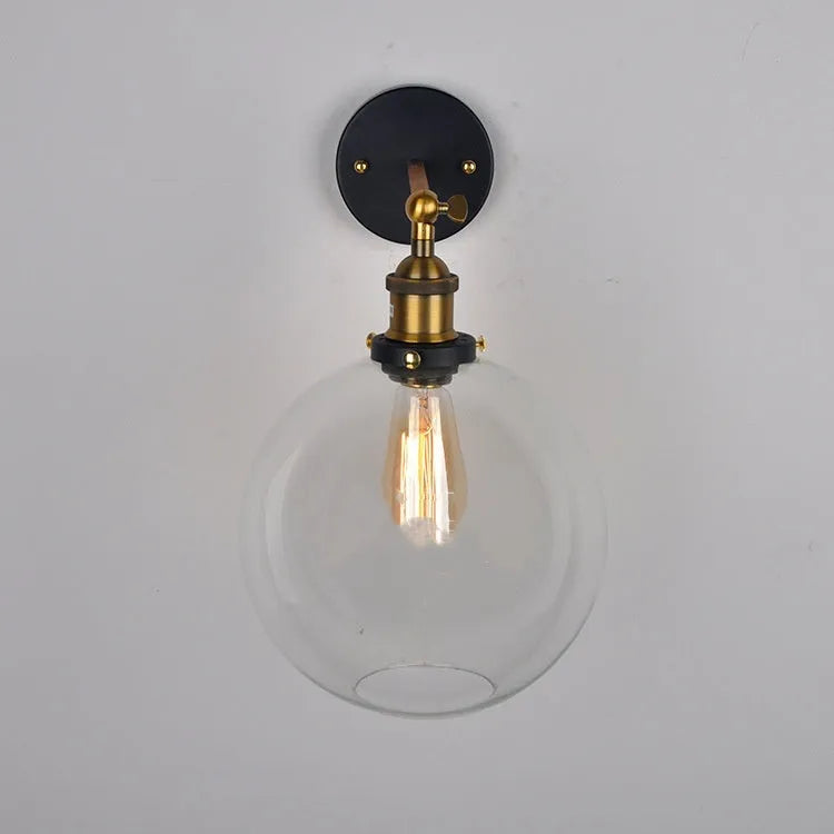 Retro round ball glass wall lamp with 20cm diameter and aluminium holder