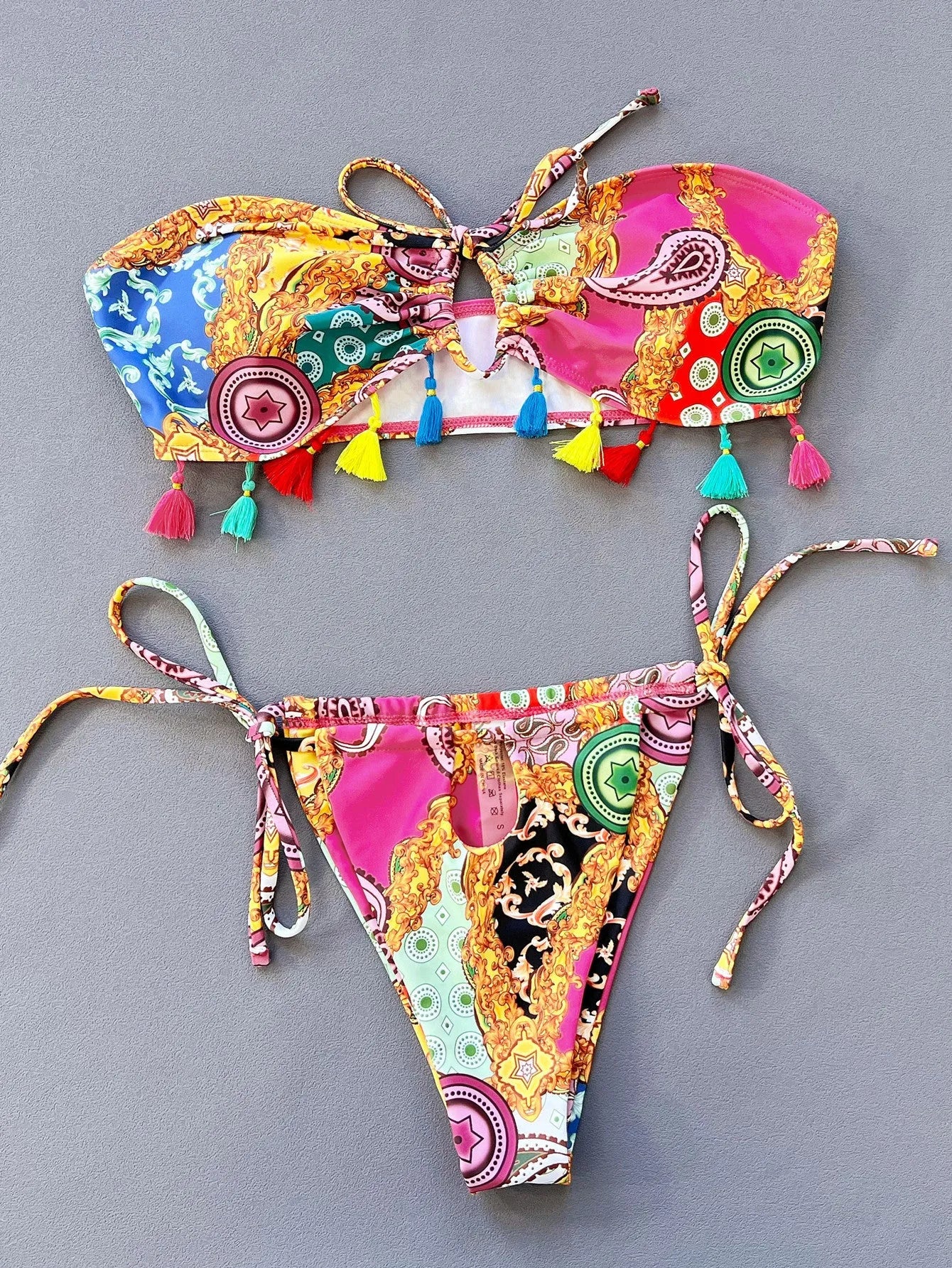 Women's printed tube top bikini set with separated swimwear design