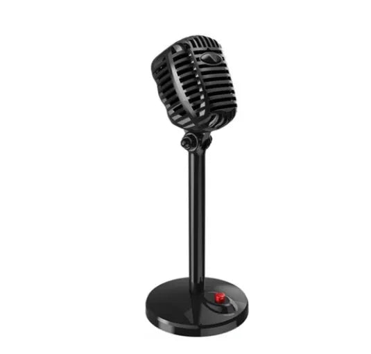 Black USB condenser microphone with adjustable stand for computer recording