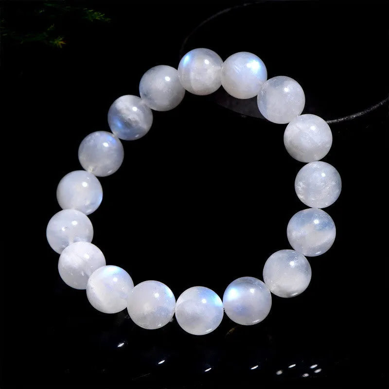 Natural blue moonstone bracelet with polished round beads in unisex design