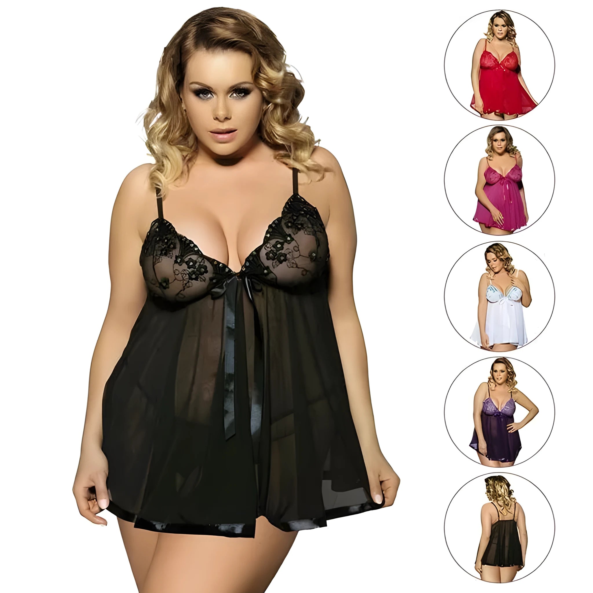 Purple seamless lingerie sleepdress with mesh panels and lace detailing on mannequin