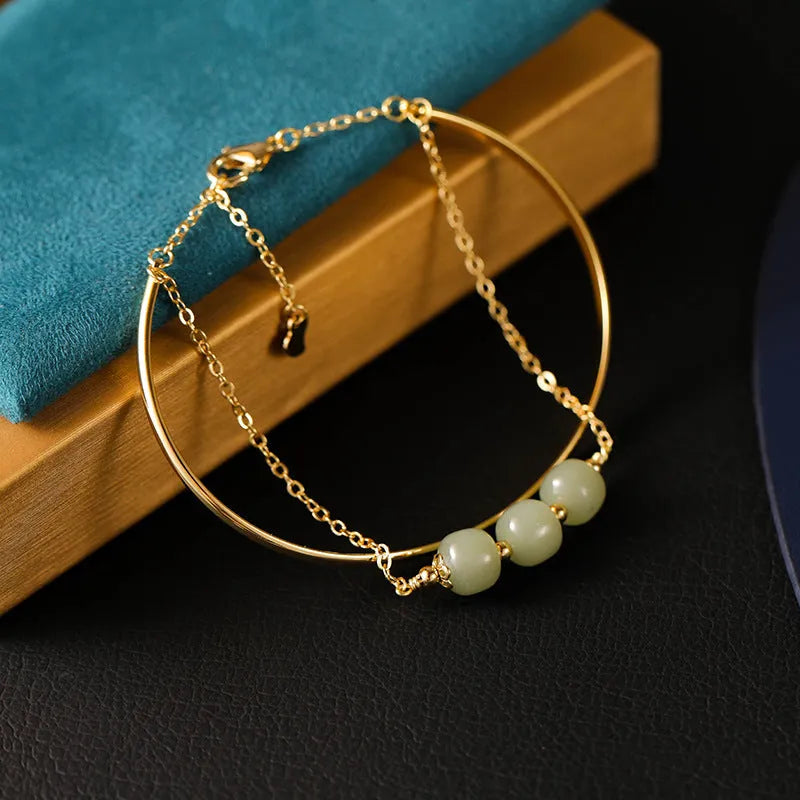 Women's Hetian jade lucky beads bracelet with gold inlay decoration in three bead count versions