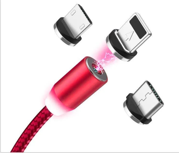 1 metre cotton braided magnetic charging cable with LED light and aluminium connectors