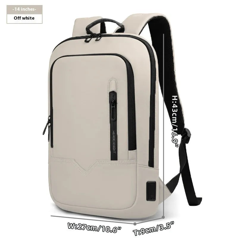 Solid colour lightweight polyester backpack with USB charging port on side, shown in multiple colour options.