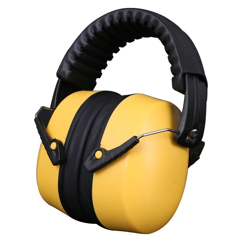 Orange adjustable noise-cancelling headphones and protective earmuffs with a soft headband.