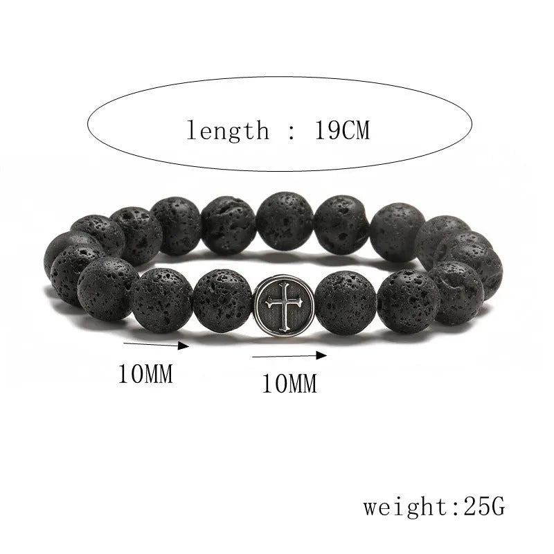 Volcanic rock agate bracelet in stainless steel with geometric design and 10mm stones