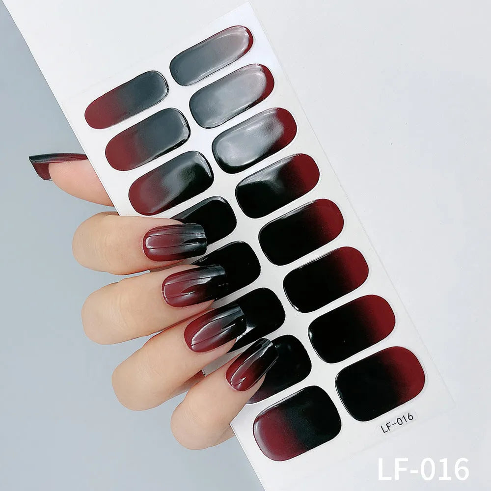 16 solid colour full nail stickers set with European and American simple designs including cross, rose, tulip patterns