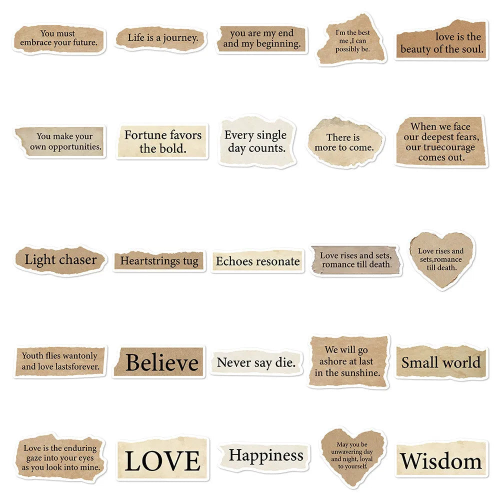 25-piece tear English design PVC laptop stickers in matte and glossy finishes