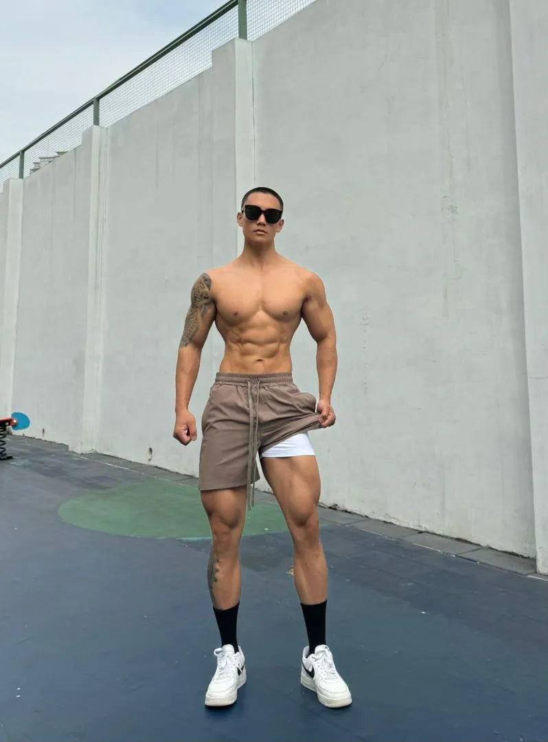Men's ice silk quick-drying double-layer shorts in nylon fabric, multiple colour options