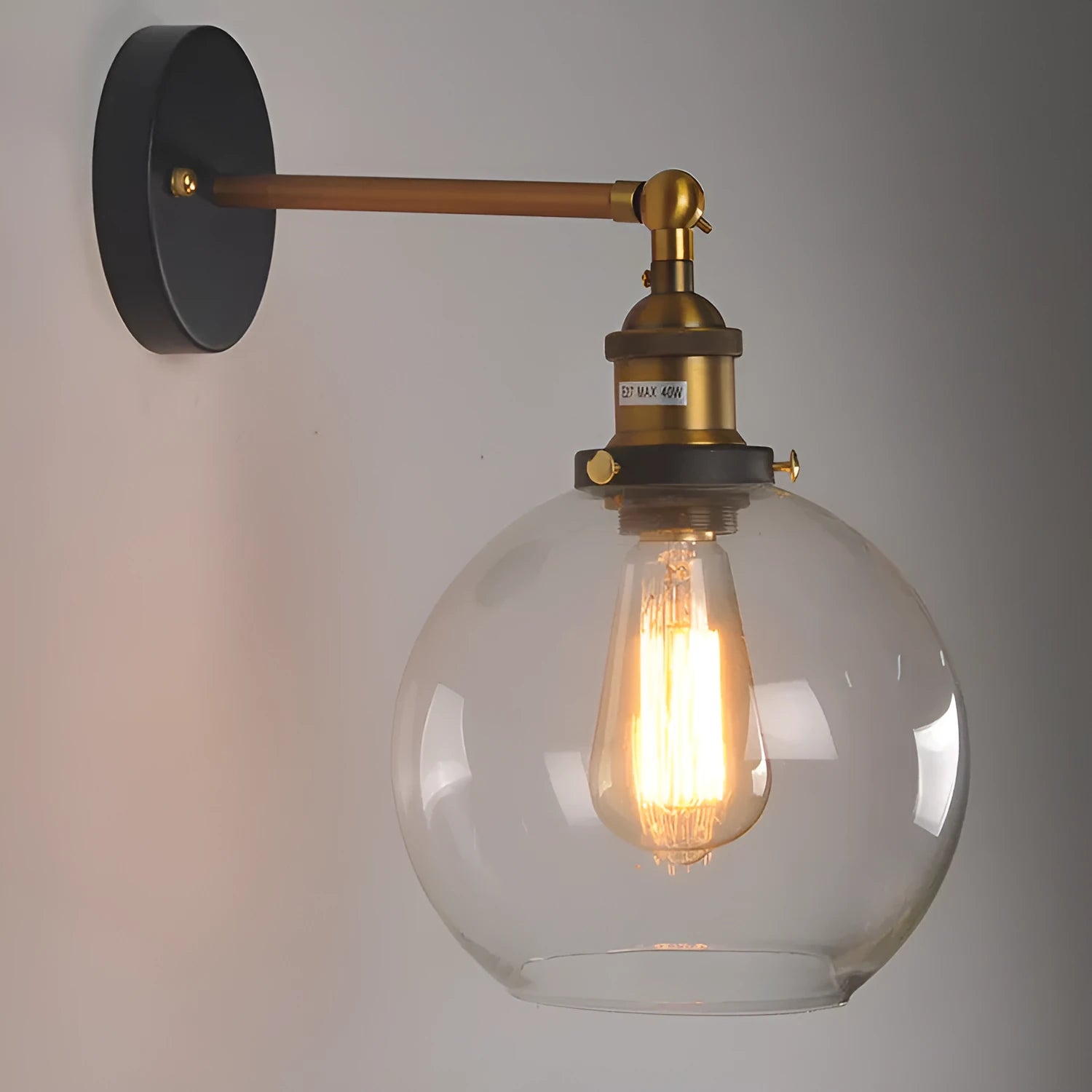 Retro round ball glass wall lamp with 20cm diameter and aluminium holder