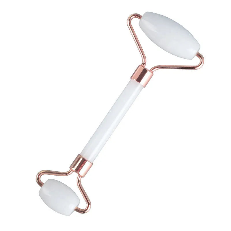 White jade facial roller and gua sha board set for skincare massage