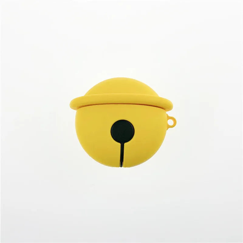 Yellow bell-shaped silicone protective case for AirPods 1 and 2 generation headphones.