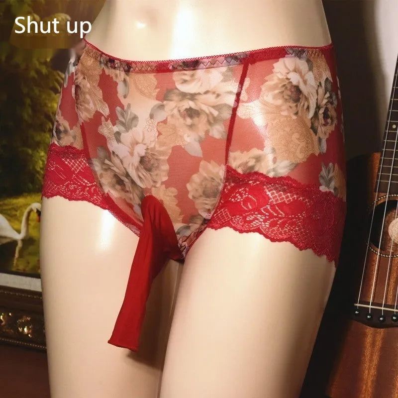 Men's printed mesh briefs in multiple colours with mid-waist design and ice silk fabric