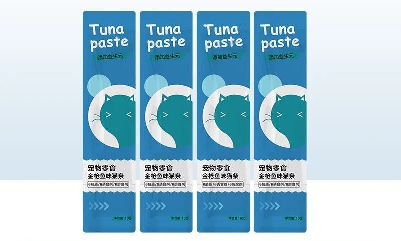 Cat strip snack multipack containing 10 pieces in four flavour varieties for cats