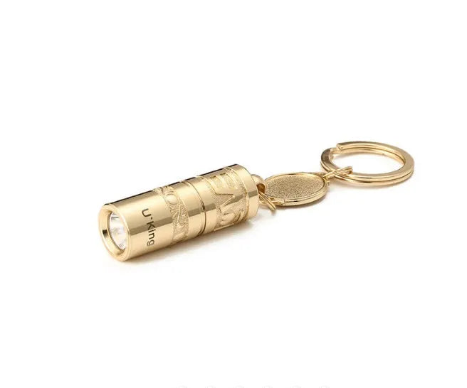 Gold zinc alloy waterproof keychain flashlight with LED light and key ring attachment