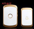 Wireless doorbell kit showing plug-in receiver and battery-powered transmitter unit in black finish