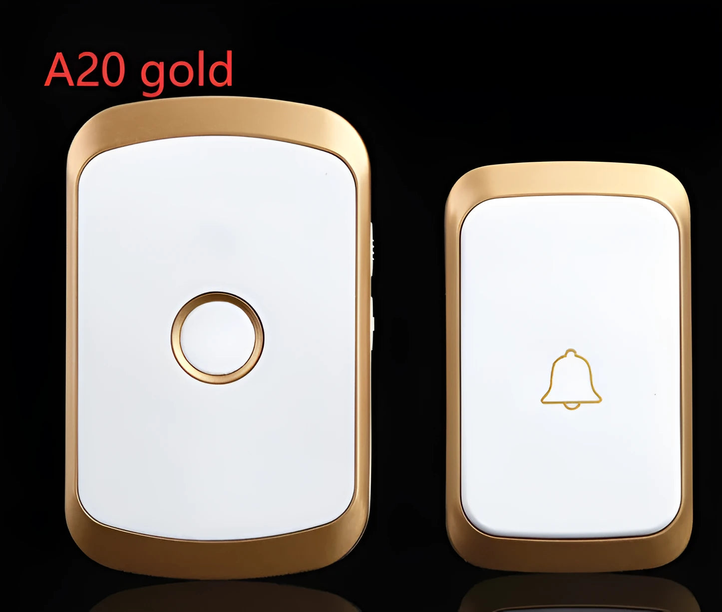 Wireless doorbell kit showing plug-in receiver and battery-powered transmitter unit in black finish