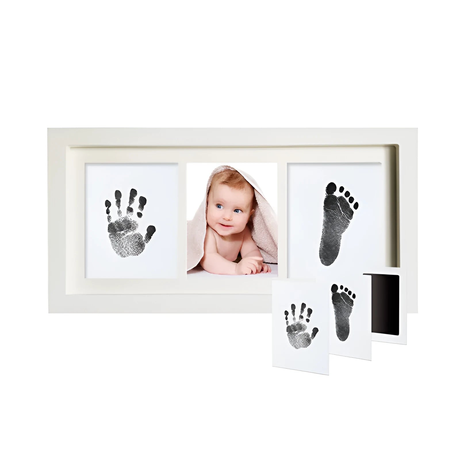 Baby hand and foot printing kit with anti-cross infection disposable pad and photo frame