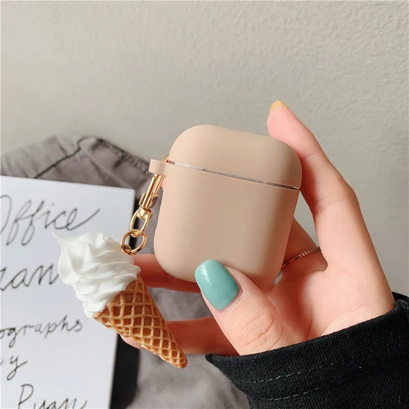Silicone protective case for Apple AirPods 2 wireless earbuds with cylinder ice cream design