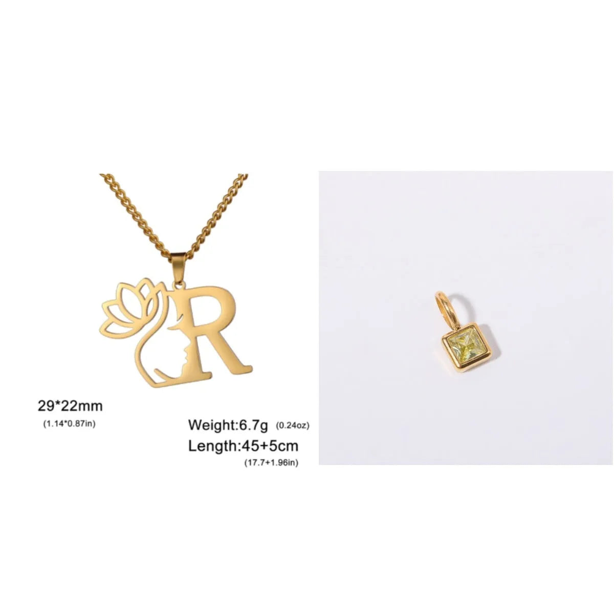 Stainless steel necklace with cross chain design and initial pendant in gold or silver finish