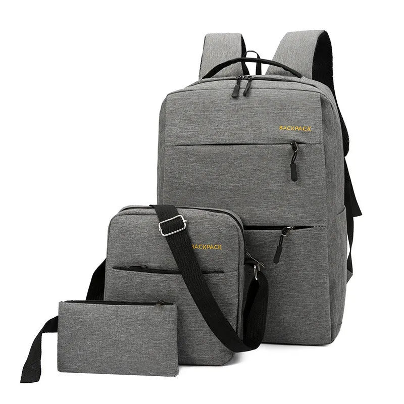 Men's USB charging computer bag set in black, grey, navy, and wine red colours