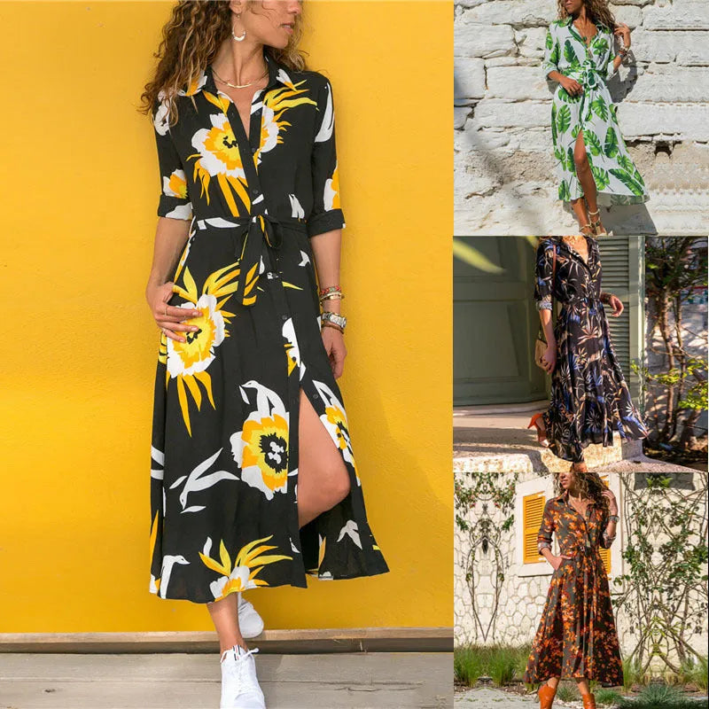 Vintage chiffon dress with V-neck collar, high waist, and A-line skirt in black, grey, white or blue