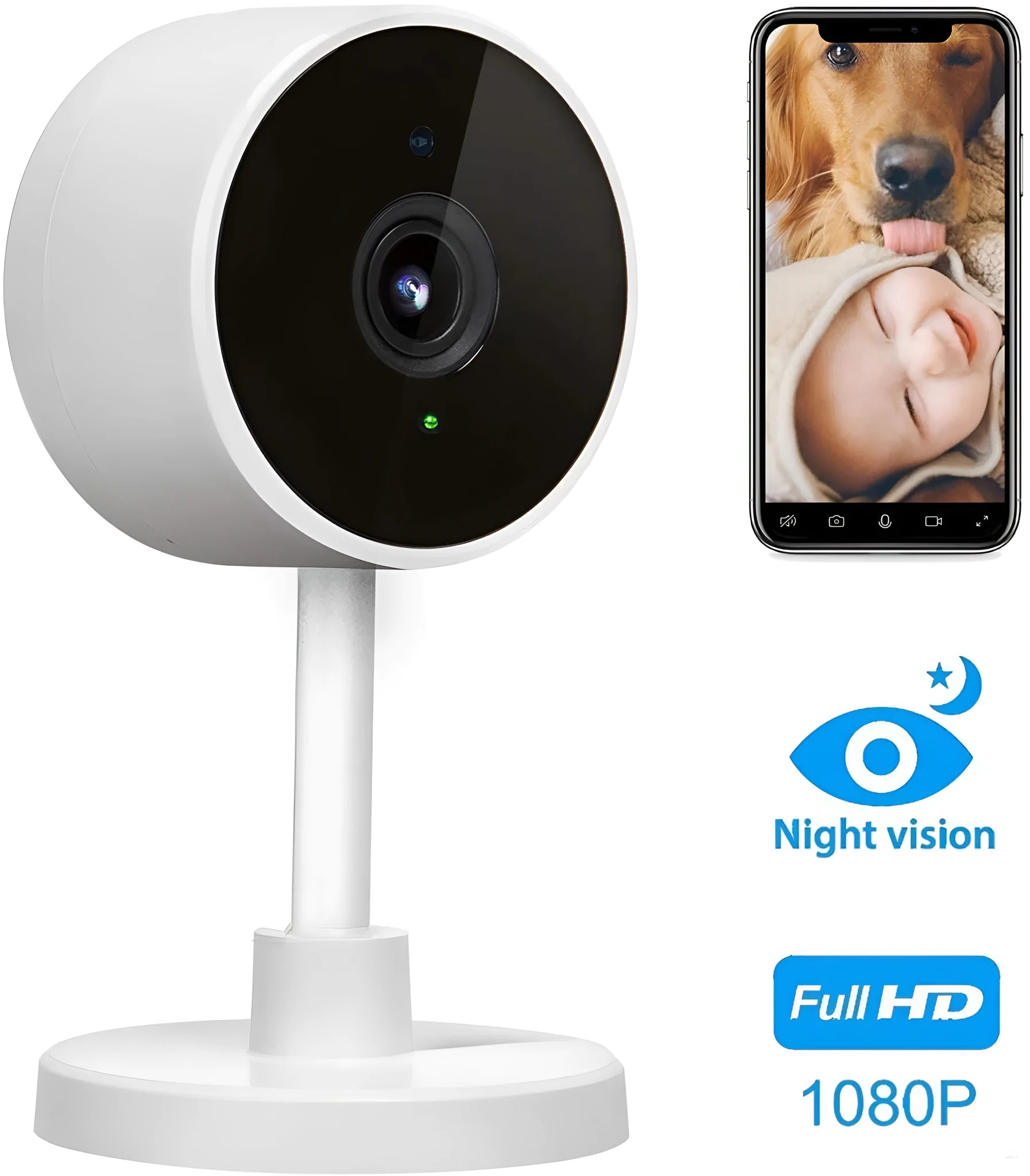 White gun-style WiFi home security camera with 1080p HD resolution and network alarm functionality