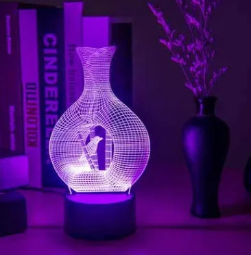 Creative 3D LED night light lamp with acrylic plate and ABS base showing seven colour lighting options