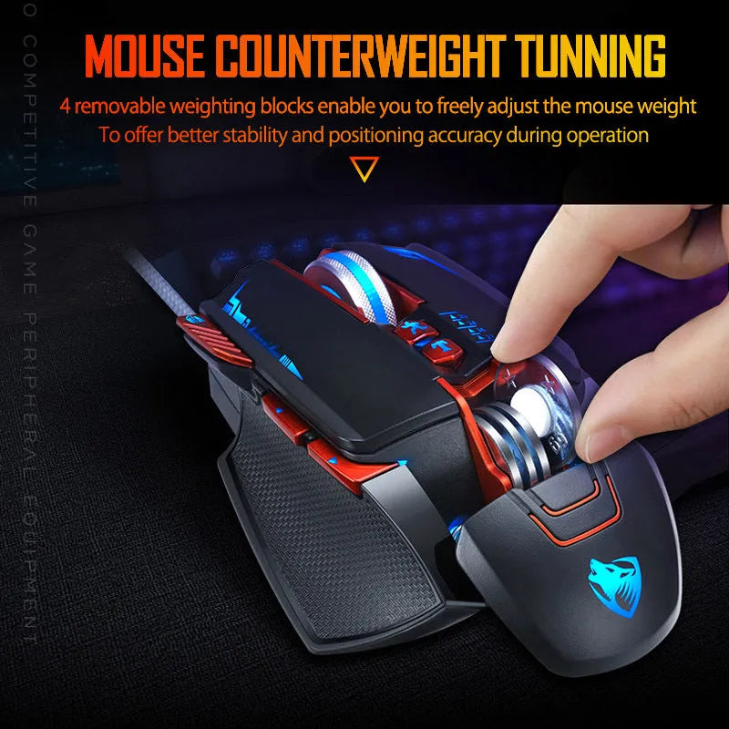 Thunder Wolf V9 black wired gaming mouse with six buttons and ergonomic right-handed design