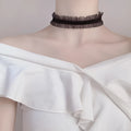 Electroplated alloy velvet ruffled necklace with flower pendant and snake bones chain in light coffee colour.
