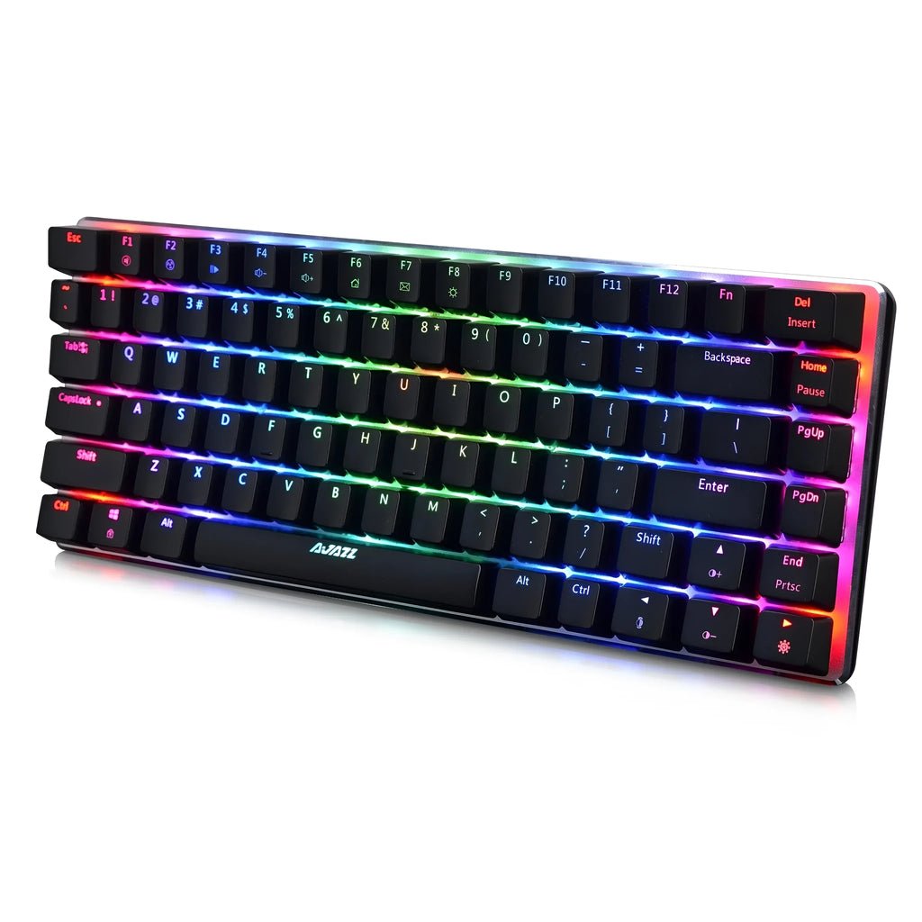 Black AK33RGB wired mechanical gaming keyboard with 82 keys and seven-colour backlight on a desk
