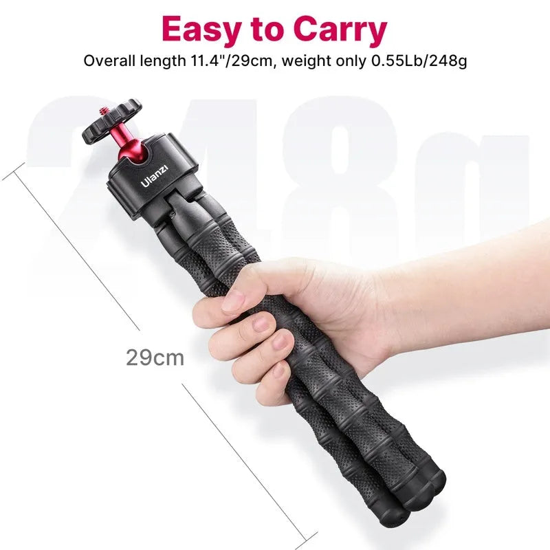 Vlog tripod kit with extended legs and a detachable Bluetooth remote shutter for mobile phone filming.