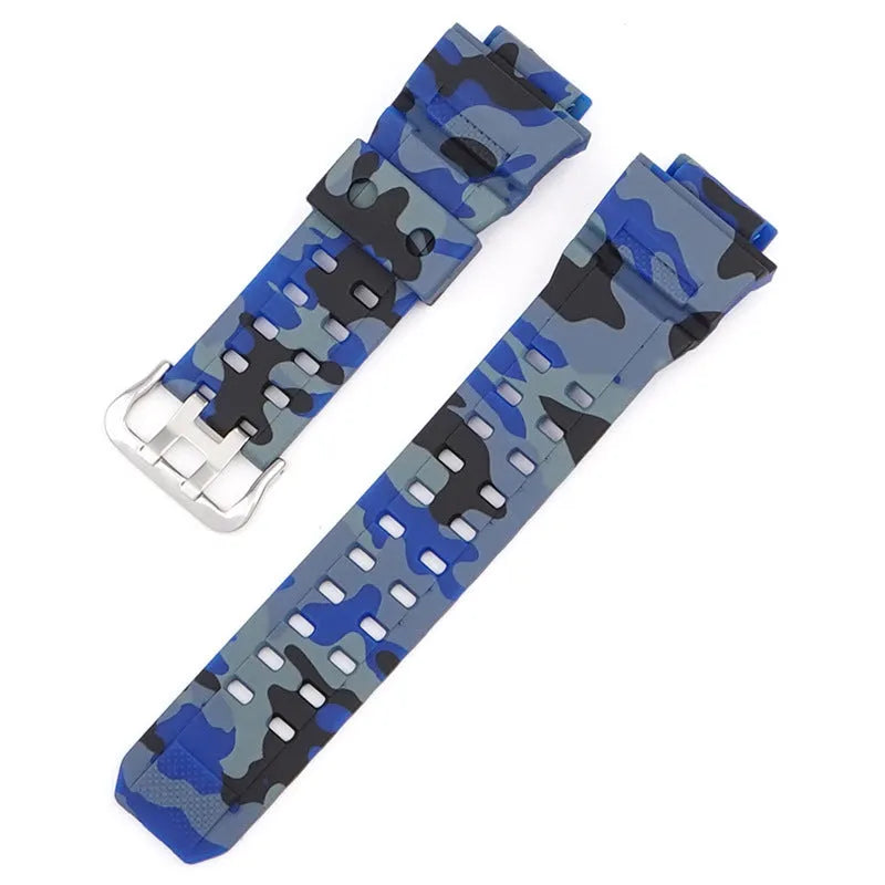 Camouflage TPU rubber watch strap with silver buckle, 12+7cm length