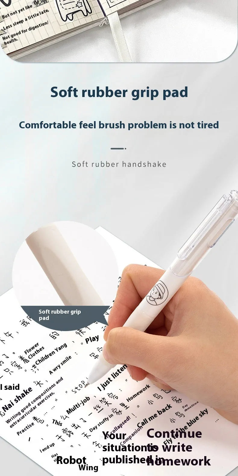 Five Taco brand neutral black plastic ballpoint pens with 0.5mm quick-drying black refills