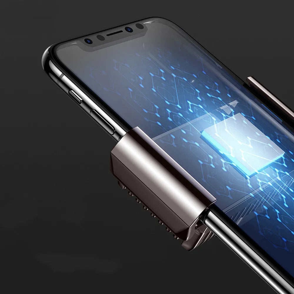 Black mobile phone radiator with ceramic cooling panel attached to smartphone