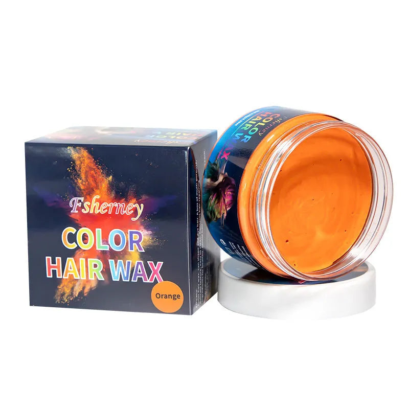120g container of hair styling clay shown in one of nine colour options: blue, green, purple, red, orange, yellow, white, rose red, or granny grey.