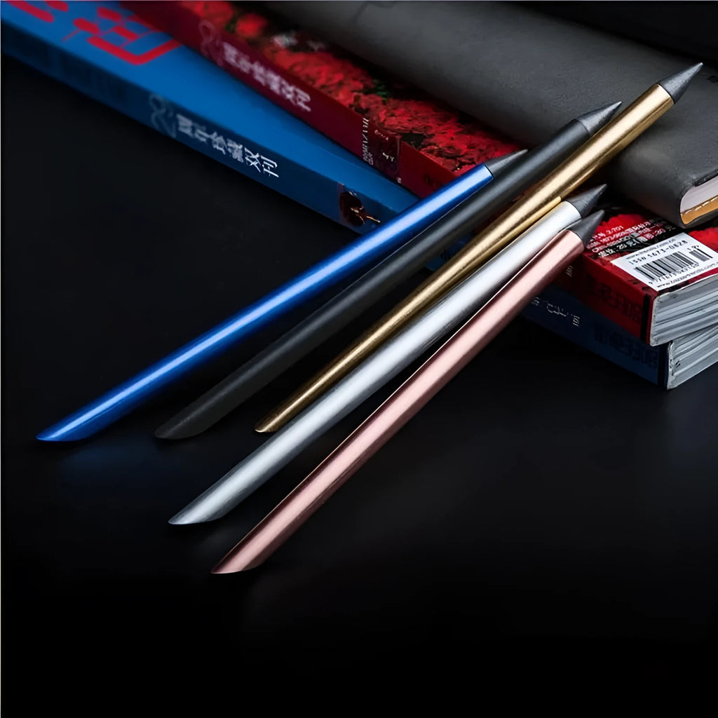 Inkless metal pen with alloy steel nib in choice of black, blue, gold, rose gold or silver colours