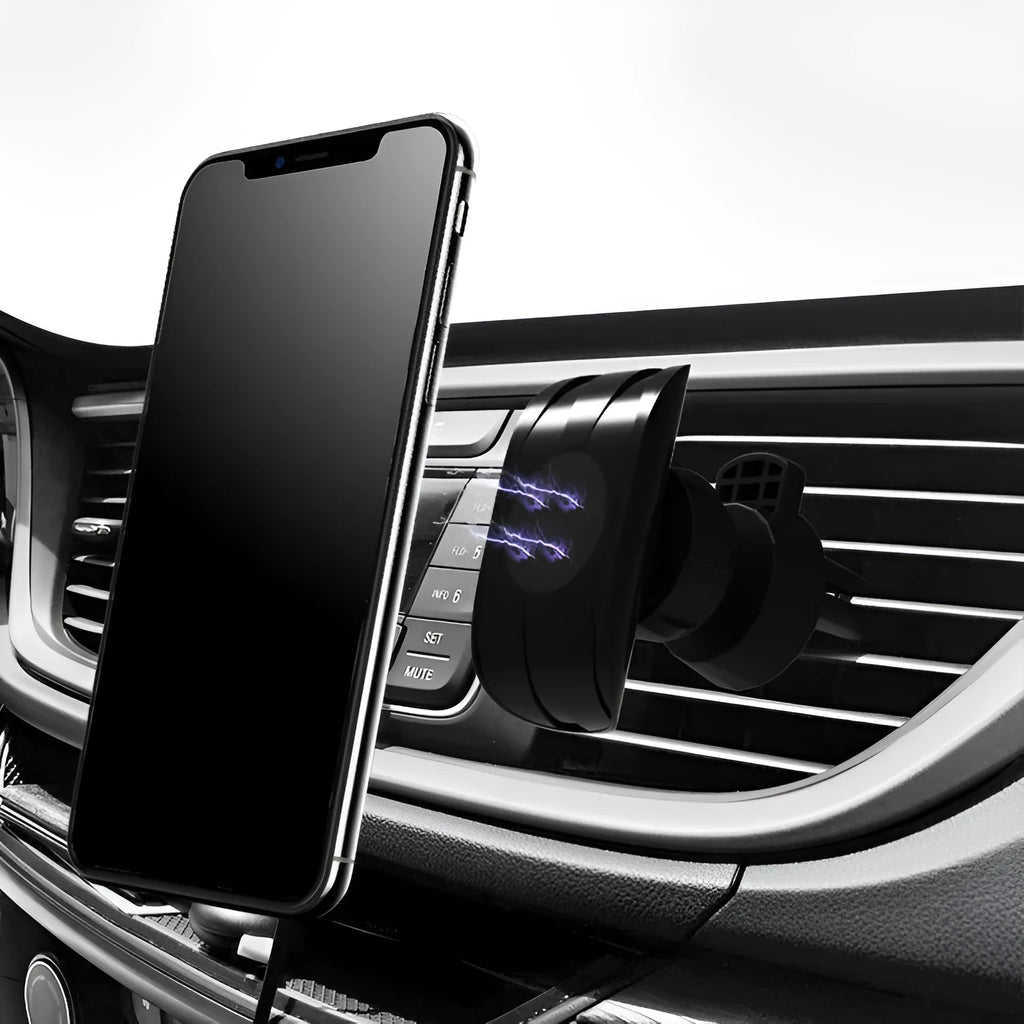 Glory black car phone holder mounted on car air vent with adjustable clamp and swivel rotation