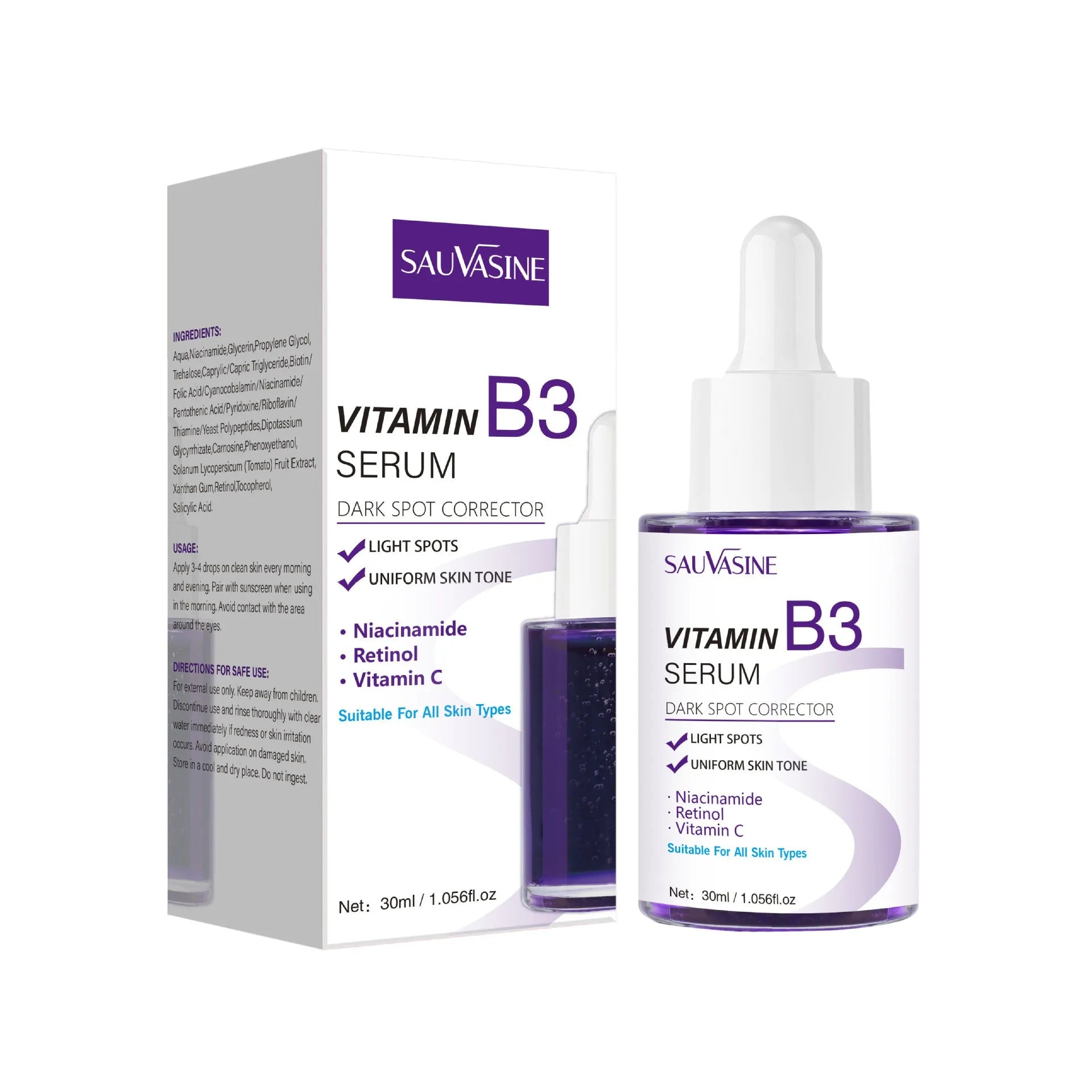 30ml Vitamin B3 facial essence in pump bottle with nourishing and moisturising properties