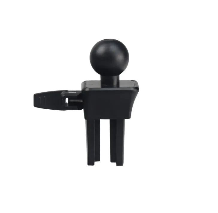 Black plastic car mobile phone holder mounted on vehicle air conditioning outlet