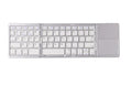 Ultra-thin tri-fold folding touch Bluetooth keyboard shown folded and unfolded with touchpad