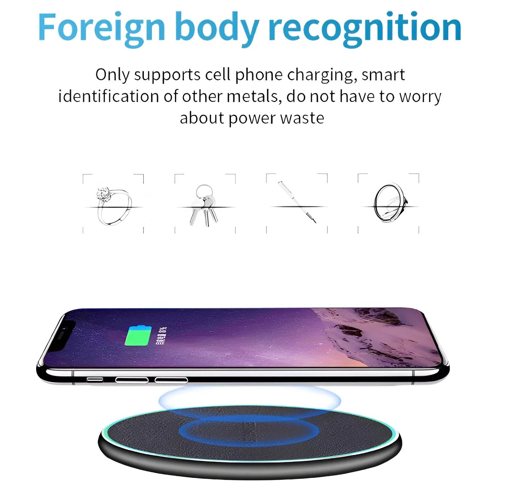 Black Quick Qi wireless charging pad for iPhone 11 and Android phones with LED indicator