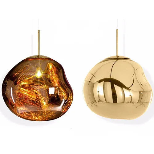 Post-modern Nordic chandelier with irregular glass shade in gold, copper, or silver finish