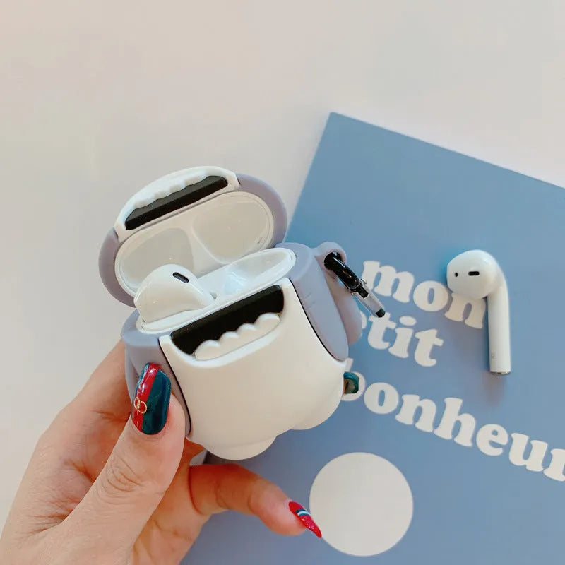 Silicone shark design protective case for Apple AirPods 1 and AirPods 2 wireless earphones