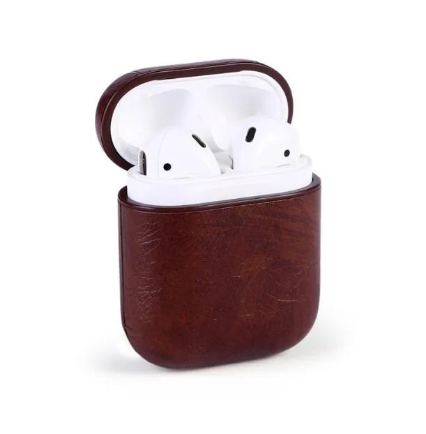 Genuine leather AirPods charging case cover in black, brown, light brown, and red colour options
