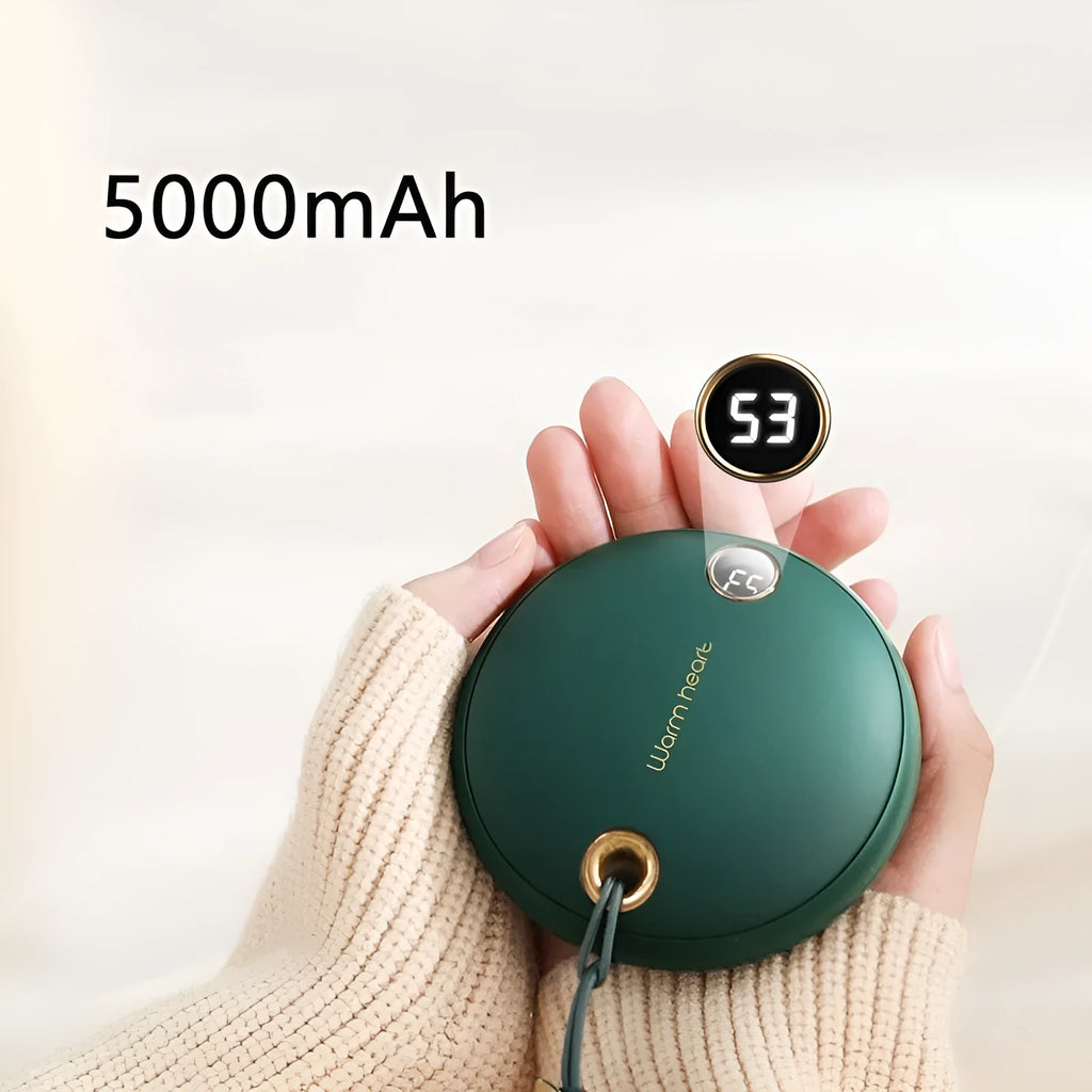 Green pink or white 5000mAh power bank with digital display and hand warmer function