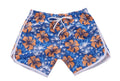 Men's loose fit quick-dry beach shorts in polyester-cotton, Blue flower colour option