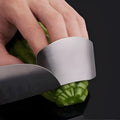 Stainless steel finger guard for kitchen safety shown in single and double finger sizes.