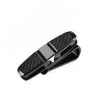 Car sun visor sunglasses clip with double clip carbon fibre finish and 180 degree rotation in silver